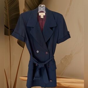 Casual Corner Navy Double-Breasted Jacket/Blouse, Button Front, Belted, Sz 6
